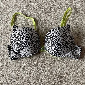 Victoria's Secret Black & White Leopard Print Bra with Neon Yellow Straps